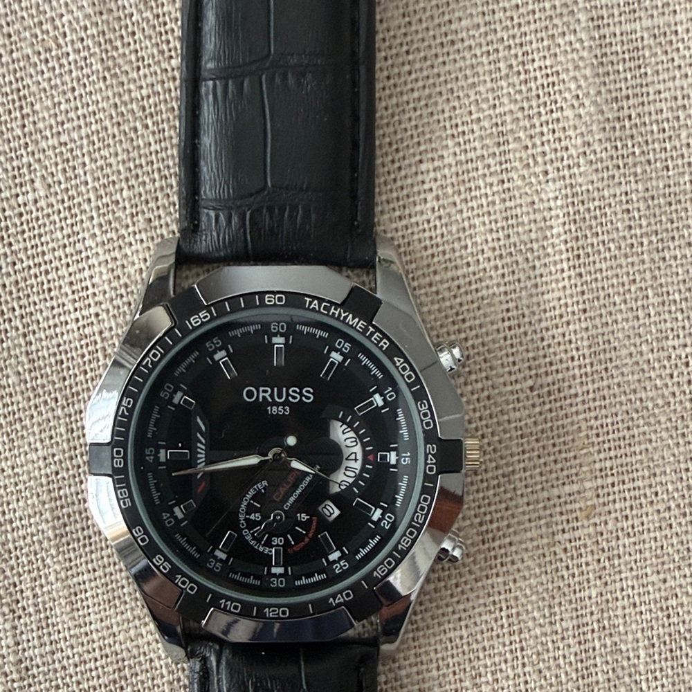 #19 ORUSS Black and Silver Watch w/Tachymeter